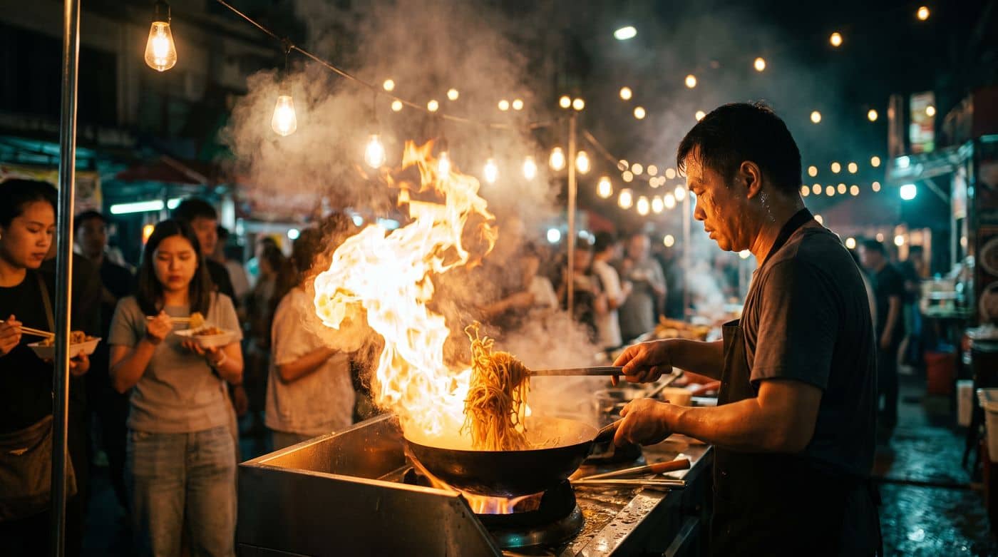 Fire, steam, night
