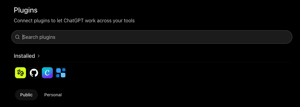 ChatGPT's Plugins page, where Add custom MCP server takes the Phantra address