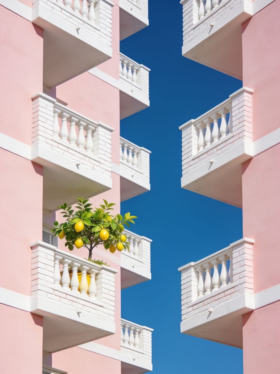 Pink stucco, one lemon tree